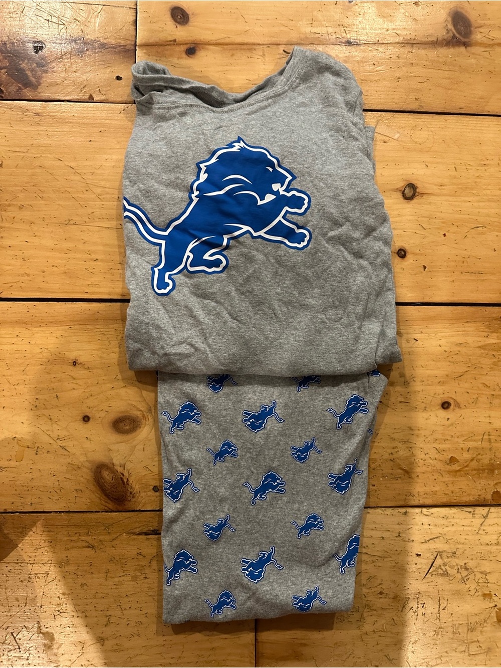NFL Detroit Lions Gray and Blue Kids Pajama Set with Lion Logo